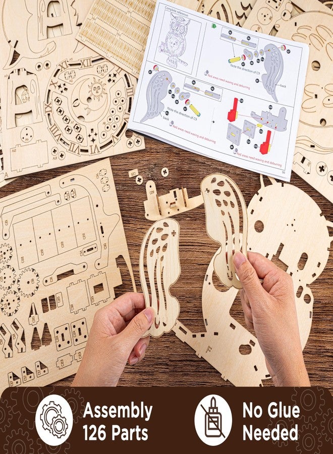 SYNARRY Wooden 3D Puzzles for Adults Model kit Owl Clock - Mechanical Model Building Kit DIY Hobbies for Kids Teens Men Women 126PCS Puzzle Craft Gift Home Decor for Easter/Valentines Day - Image 5